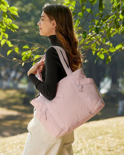 BAGSMART Crush Tote Bag for Women, 20L Puffer Work Tote with Zipper | Quilted Nurse Hospital Bag For Travel College Gym
