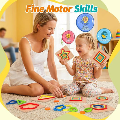 Toddler Puzzles Montessori Toy Wooden Shape Sorting Puzzle Sensory Toy Toddler Activities Preschool Learning Educational Autistic Developmental 1 2 3 Year Old Girl Boy 1-3 Dementia Game Easter Gift