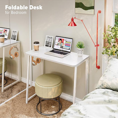 WOHOMO Folding Desk, 31.5" Foldable Computer Table for Small Spaces, White | Easy Assembly and Fold, Sturdy Home office desks for Study Bedroom Dorm Space Saving Writing Work Apartment