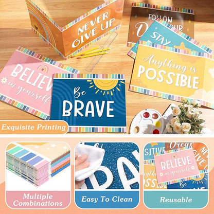 Affrolling 36 Pcs Inspirational Privacy Folders Bulk for Students Cardboard Privacy Boards Desk Divider Panel Waterproof Testing Divider for Classroom Back to School Study Supplies (Boho)