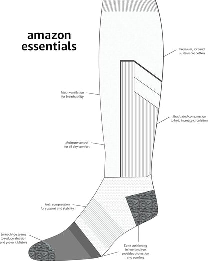 Amazon Essentials Men's Knee High Graduated Compression Socks for Circulation, Swelling, Arch Support, 3 Pairs