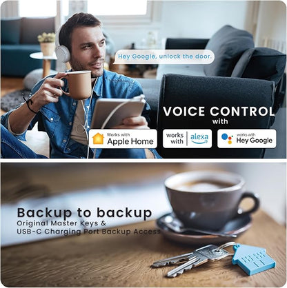 Lockly Secure Pro Smart Door Lock,Fingerprint Keyless Entry Door Lock,Apple Home Key Compatible,Auto Lock, App Remote Control,IP65 Waterproof,Easy Installation