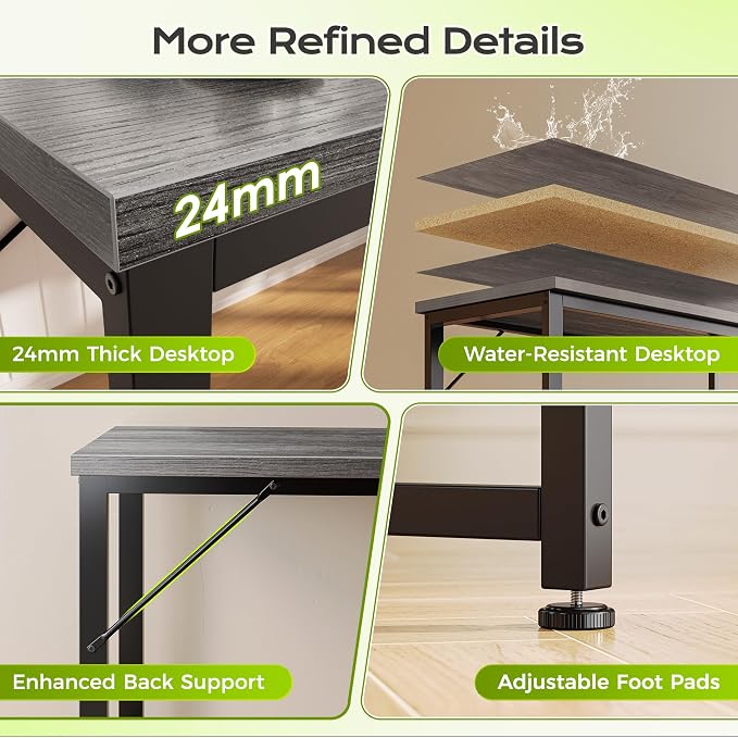 PRAISUN 61" L Shaped Computer Desk, Power Outlets, Monitor Stand, Grey | USB-C Ports, Reversible Charging Station, Spacious Desktop & Legroom, 0.94 Inch Thick Desktop, for Gaming, Study & Work
