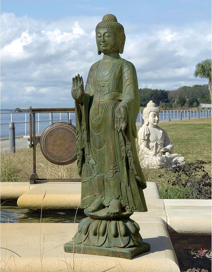 Design Toscano Enlightened One Asian Decor Indoor/Outdoor Garden Statue, 12 inches Wide, 40 inches Tall, Cast Stone Resin, Green Bronze Finish