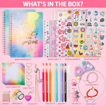 R RUCKERCO Girls DIY Diary 54 Pcs Diary Set, Toys for Ages 6 7 8 9 10 11 12 13, DIY Stationery Set, Thin Stickers and Little Girls Daily Supplies, Gifts for Teen Good Idea Choice