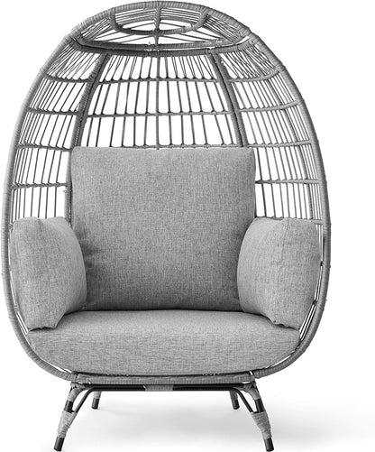 Best Choice Products Wicker Egg Chair, Oversized Indoor Outdoor Lounger for Patio, Backyard, Living Room w/ 4 Cushions, Steel Frame, 440lb Capacity - Gray/Heather Gray