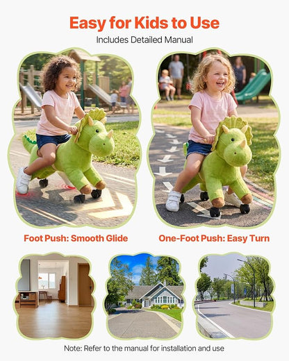 VEVOR Ride On Horse, Riding Dinosaur Toys for Kids, Features Lifelike Dinosaur Roars, No Battery Required, 360-Degree Flexible Smooth Wheels, Soft Seat, 88 lbs Max Load Capacity for Toddlers Ages 3+