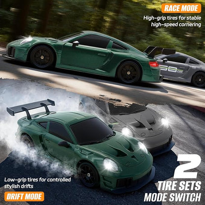 RC Drift Car, 1:24 4WD Remote Control Cars Vehicle with LED Light,2.4GHz 20KM/H High Speed RC Cars with Two Batteries & Drifting Tires Racing Sport Toy for Adults Boys Girls Kids