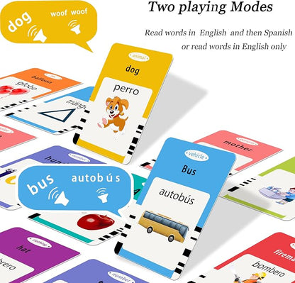 Startcan Spanish & English Talking Flash Cards for Girls 3-6, Audible Toys with Music to Learn Numbers 0-100, Letters, Phrases and More Spanish and English Vocabulary - 278 Cards and 556 Words(Pink)