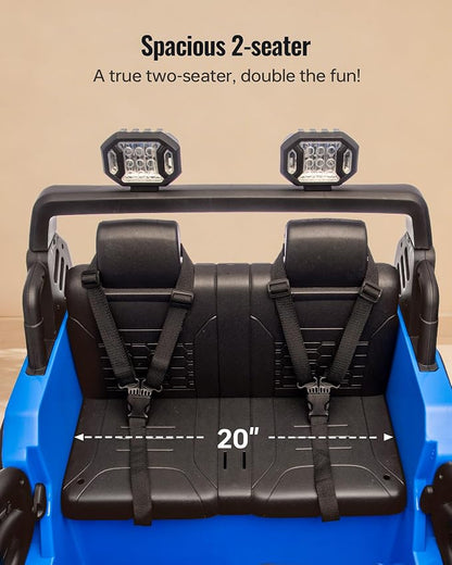 Outfunny 2 Seater Ride on Car Toy, 24V 4WD Electric Car for Kids 4-8 with Remote Control, 4x200W Motors, Capacity 150 lb - Blue