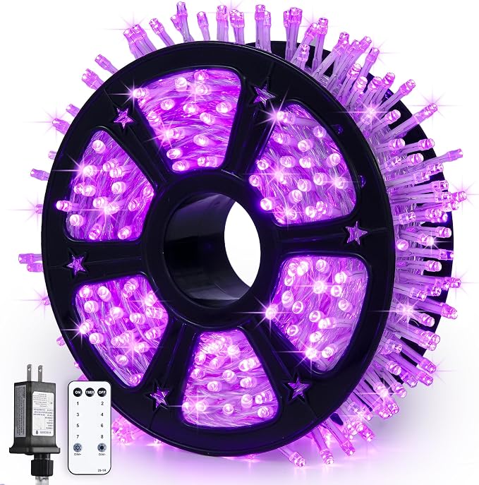 JMEXSUSS 600 LED Purple Christmas Lights Outdoor Indoor, 168ft Purple LED Christmas Tree Lights Plug in, Deep-Violet Fairy String Lights for Outside Patio Fireplace Party Xmas Decorations