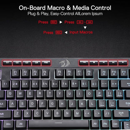 Redragon K515 Shiva Wired RGB Membrane Gaming Keyboard, 98 Keys Mechanical-Feel Keyboard w/Smooth Linear Switch, On-Board Macro & Dedicated Multimedia Keys, Detachable Wrist Rest, Software Supported