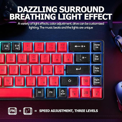 Wired Portable 60% Mechanical Feeling Gaming Keyboard,RGB LED Backlit Compact 68 Keys Mini Wired Office Keyboard for Windows Laptop PC Mac Gamer, Typist, Travel on Business Trip- Red and Black