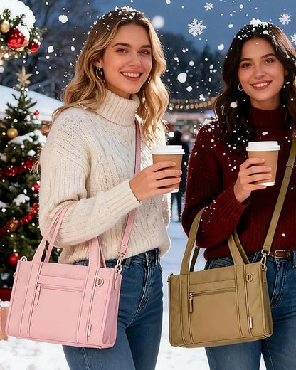 BAGSMART Boxy Tote Bag for Women, Crossbody Work Bag with Zipper | 3 Sizes Small Mini Tote Bag, Inner Tumbler Pocket Crush Bow Should Bag for Travel Work College