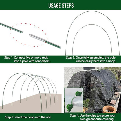 MAXPACE Greenhouse Hoops Kit, DIY 8ft Grow Tunnel, Fits Raised Garden Beds 2.7ft Wide & Up, 25 Pcs Rust-Proof Fiberglass Frame Support Rods for Row Cover, Shade Cloth, Frost Netting & Plant Stakes