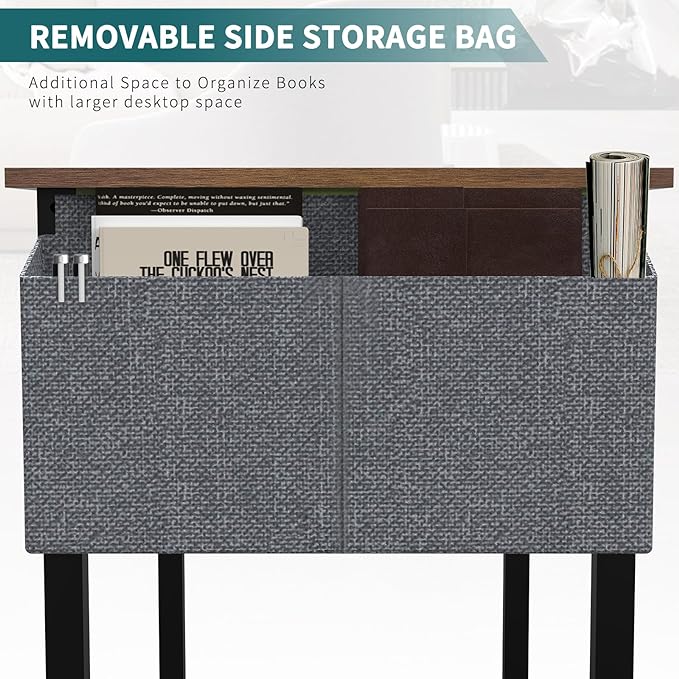 SMUG Computer Desk 48 Inch Home Office Writing Wood Storage Bag & Headphone Hook Simple Bedroom 2 Person Work Study Kids Table, Rustic Brown