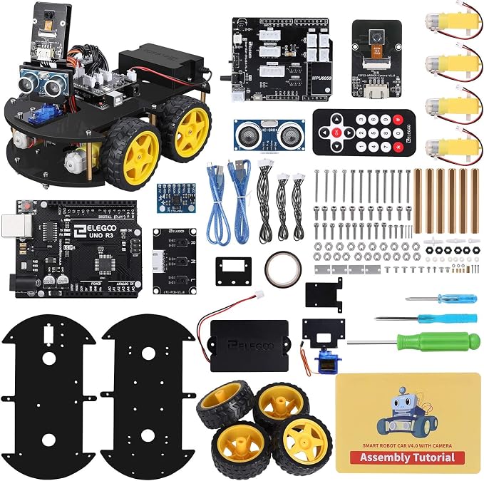 ELEGOO UNO R3 Smart Robot Car Kit V4 for Arduino Robotics for Kids Ages 8-12 12-16 STEM Science Kits Coding Gifts for 8 9 10 11 12 13 14 15 16 Year Old Boys Girls Teens Cool Engineering Building Toys | FPV Video, Line Tracking, Ultrasonic Obstacle Avoi...