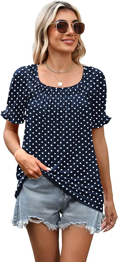 WIHOLL Womens Short Sleeve Square Neck Summer Tops Dressy Casual Blouses Trendy Clothes 2026