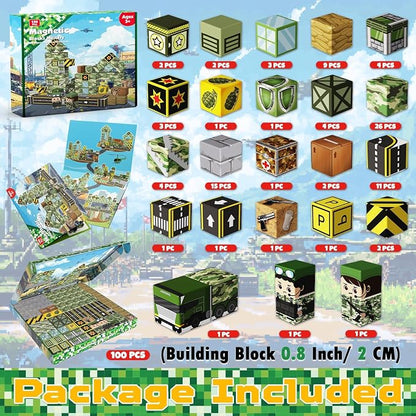 Annexfun Magnetic Blocks-100PCS Military Building Blocks Set, Kids Classroom Sensory Toy for Toddlers STEM Learning, Construction Stacking Toy for Kids 3+ Boys and Girls Christmas Birthday Gifts Toys