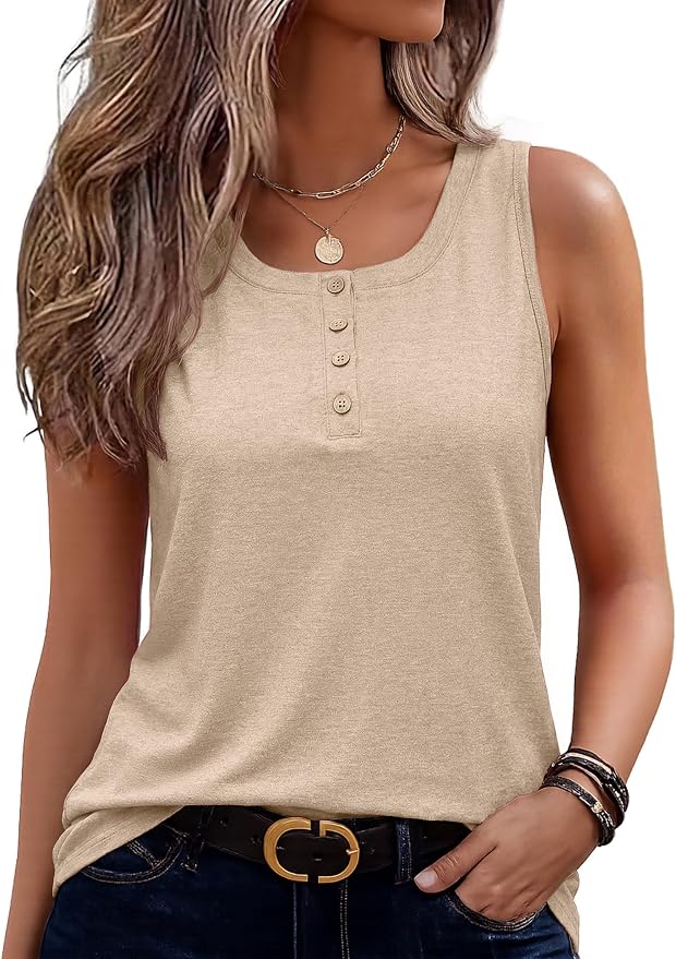 Zeagoo Womens Tank Tops Summer Sleeveless Tops Loose Button Henley Shirts Crew Neck Dress Casual 2026 Clothes