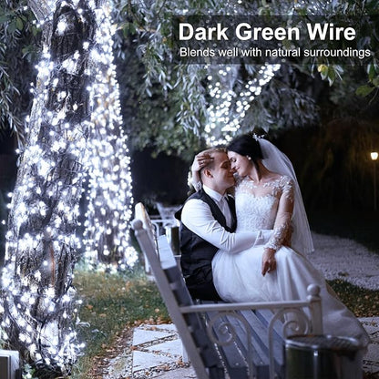 White Christmas Lights Outdoor, 66FT 200 LED Christmas Tree Lights Waterproof with 8 Modes, Plug in Connectable String Lights for Outside Bedroom House Patio Garden Party Decorations