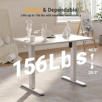 YDN 40 x 24 Inch Warm White Electric Standing Desk | Adjustable Height, Sit Stand, Cable Management, Ergonomic, Home Office