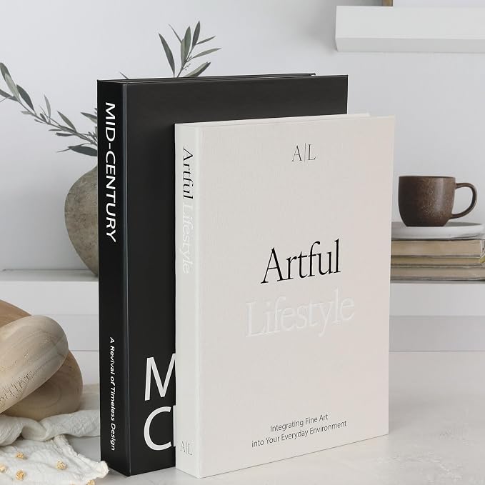 Aesthetic Decorative Books - Set of 2 Stylish Boxes Enhance Your Coffee Table, Bookshelf or Mantel Decor - Beautiful Fake/Faux Books for Modern Home Decoration, Photo Storage and as a Keepsake Box
