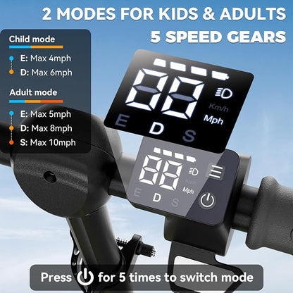 4-Wheel Electric Scooter for Kids w/ 250W Motor, Max 10 MPH & 8.5 Miles, Foldable E-Scooter for Kids with Rainbow Lights, LED Display, 5 Speeds & Adjustable Balance, UL-2272 Certified