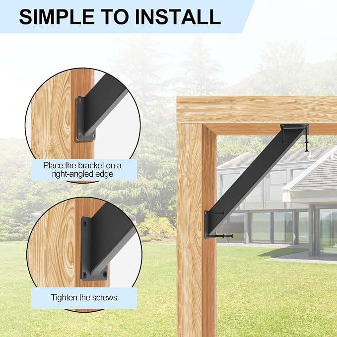 8 Pcs 45 Degree Angle Support Brackets for Pergola | Heavy Duty Connector For Wooden Structures Support For Gazebos|Tree Houses|Cabins And Patios