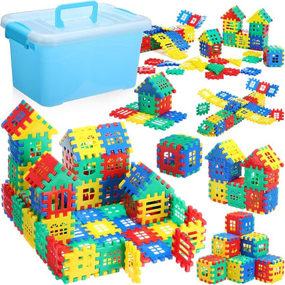 155 Pieces Interlocking Building Blocks for Kids with Storage Box Building Toys Waffle Blocks for Kids Construction Learning Educational Toy Sets