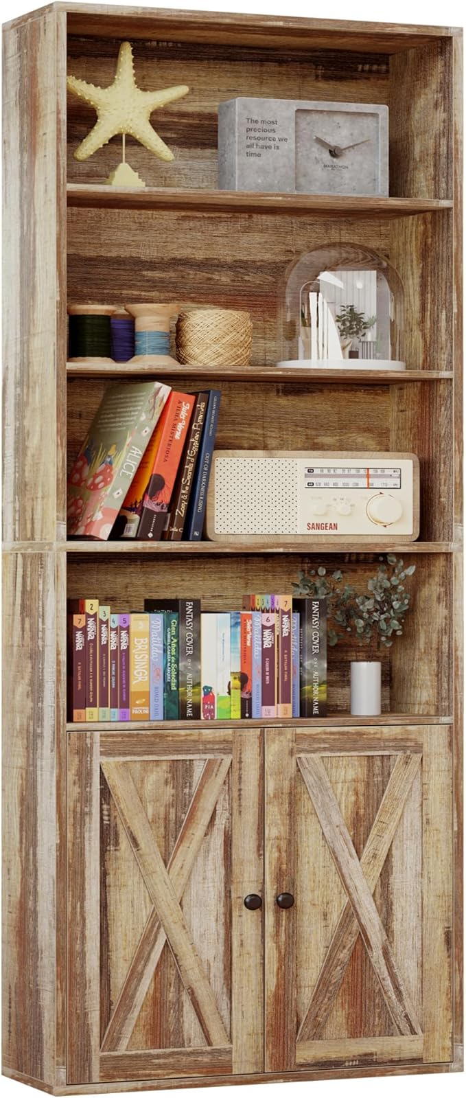 IRONCK Industrial Bookshelves and Bookcases with Doors Floor Standing 6 Shelf Display Storage Shelves 70 in Tall Bookcase for Home Office, Living Room