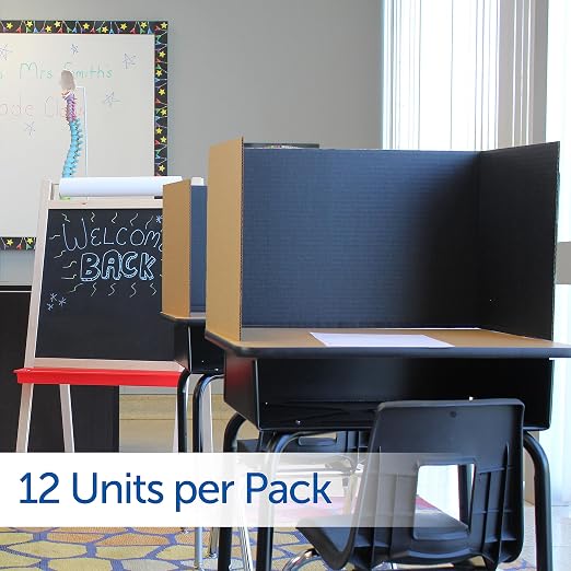 Flipside Products 18”x 48” Black Study Carrel, Privacy Boards, Student Privacy and Focus Booth for The Classroom, Desk Divider Cubby for Tests, Made in USA - 12 Pack