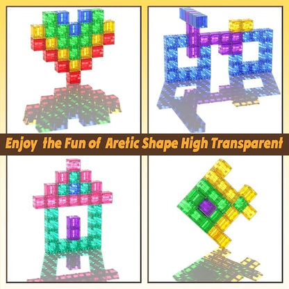 Apluses 45PCS Magnetic Blocks - Transparent Magnet Cubes, Toddler Building Blocks, Sensory Autism Gifts for Kids Ages 3+, Preschool Travel Toys for 3-5 Year Old Boys and Girls