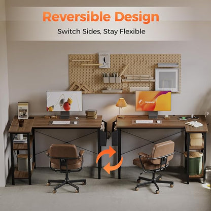 Mericonia 55 inch L Shaped Gaming Desk, Large Corner Desk with Shelves | Reversible Computer Desk with Power Outlets & Storage Bag, Office Table for Home Bedroom Study Work Writing