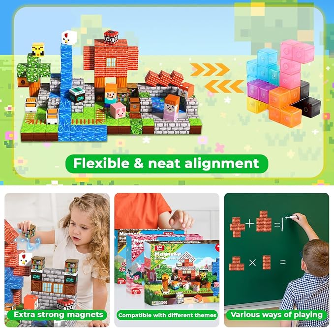 Annexfun 200 PCS Magnetic Blocks - Magnetic Building Blocks, Stacking Magnets for Kids, Sensory Toy for STEM Montessori Sensory Toys for Kids 3+ Boys and Girls Christmas Birthday Gifts
