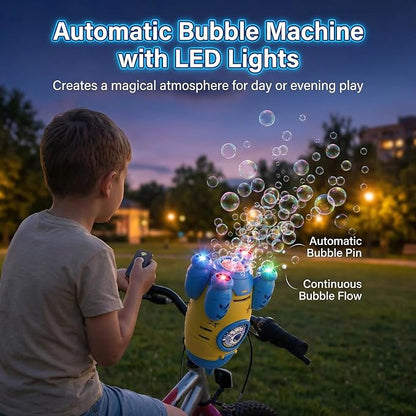 Bubble Machine for Kids, Bicycle Bubble Machine for Bike Riding with Remote Control, Automatic Bubble Blower Machine Outdoor Toy with LED Light, Rechargeable Bubble Maker for Party