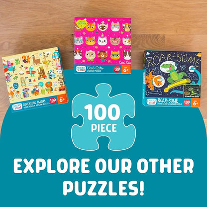 Chuckle & Roar - Cool Cats Glitter 100 Piece Jigsaw Puzzle for Kids Ages 6+ - Educational Puzzle with Glitter Accents - Fine Motor Skills and Screen Free Fun - Giftable Kids Puzzle 11 x 15 Inches