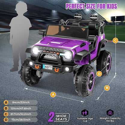 Hikole 24 Volt 4WD/2WD Switchable Ride on Toy Car, 2 Seater Battery Powered Car for Big Kids with Remote Control, 4X100W Power Car Wheels for Girls, Music, 20" Wide Seat, LED Lights -Purple