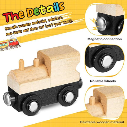 Halloscume 20 Pcs Unfinished DIY Wooden Trains Magnetic Unpainted Wooden Train Cars Toys for Railway Paint Project, Birthday Party Decorations Back to School Crafts Gifts Supplies (Classic)