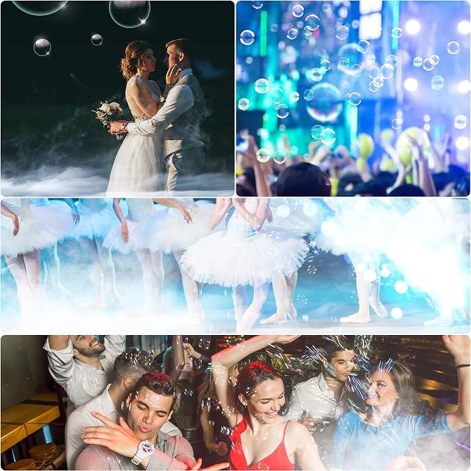 2000W Fog Machine, 3 in 1 Fog Bubble Machine with 2 Bubble Fans, 7 CH RGB 18 LED Lights Smoke Bubble ALL IN 1 Machine, Fog Machine for Party, Wedding, Festival, Birthday, 4 PACK