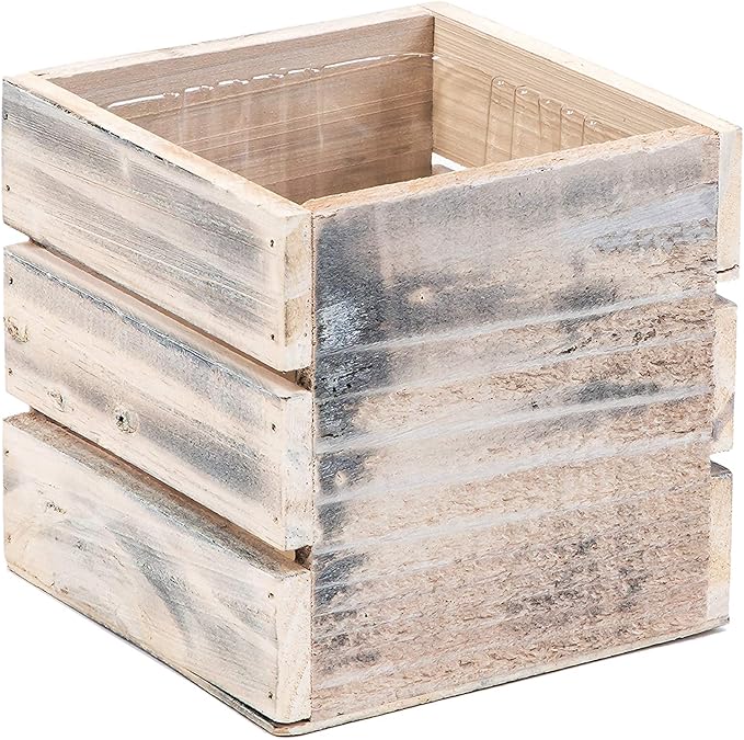 Wood Planter Box with Wine Crate Styled, 5 Inch Square, Whitewash, Plastic Liner, Garden Centerpiece Display, Wedding Flowers Holder, Home and Venue Decor (5x5 Wine Crate Set of 4, Whitewash)
