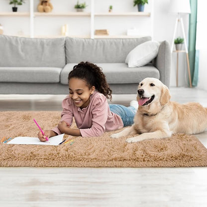 Tepook Soft Runner Rugs for Bedroom Living Room, Fluffy Plush Rug 2x6 for Kids Girls Room, Shag Furry Area Rug Non Slip Carpet for Nursery Children Dorm Home Decor, Beige
