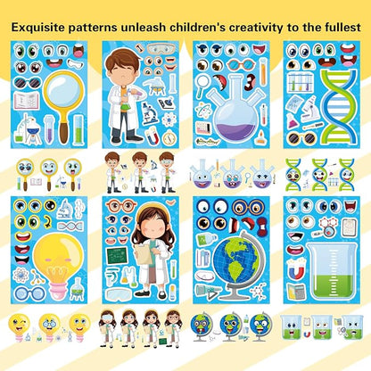 24 Sheets Science Stickers, Make-a-face Sticker for Kids Make Your Own Science Stickers, Laboratory Sticker Decals, Chemistry, Biology, Physics, Classroom Decor for School Teacher
