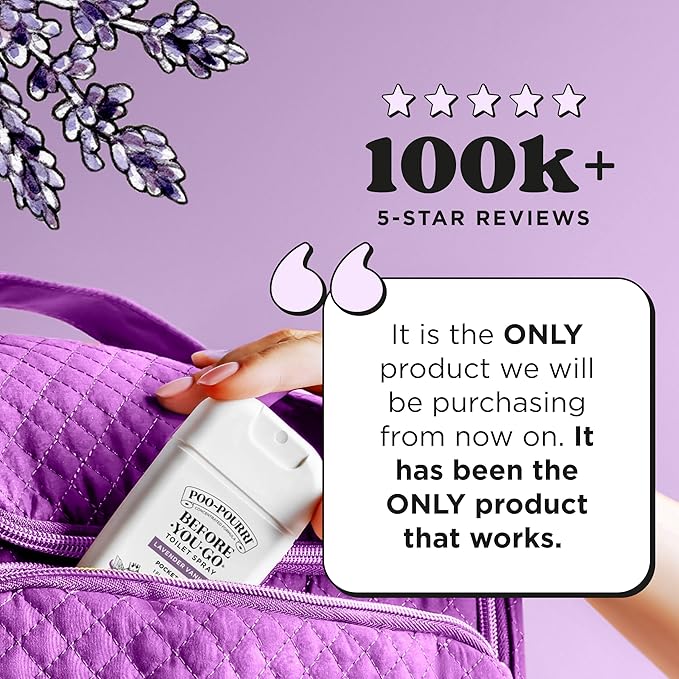 Poo-Pourri Before-You-Go Pocket Toilet Spray, Travel Essentials, Lavender Vanilla, 1 Fl Oz, Up to 50 Uses, On-The-Go Bathroom Odor Deodorizer with Essential Oils, TSA Approved Size