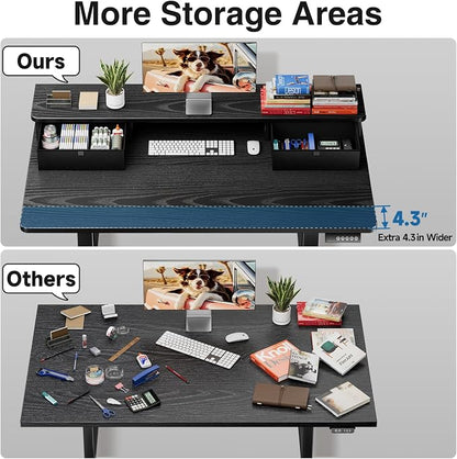 Veken 47x28 in Electric Standing Desk with Drawers, Adjustable Table, Black | Stand up Computer Desk for Home Office, Work & Study, with Storage, 3 Memory Presets, Cable Organizer, Hook, and Quiet Lift.