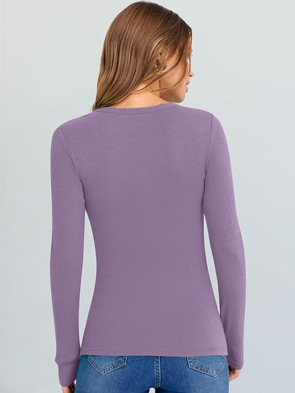 ANRABESS Long Sleeve V Neck Shirts for Women | Soft Comfy Ribbed Knit Fitted Tshirts, Casual Going Out Tops, 2026 Trendy Basic, Fall Winter Underscrub Layering Clothes