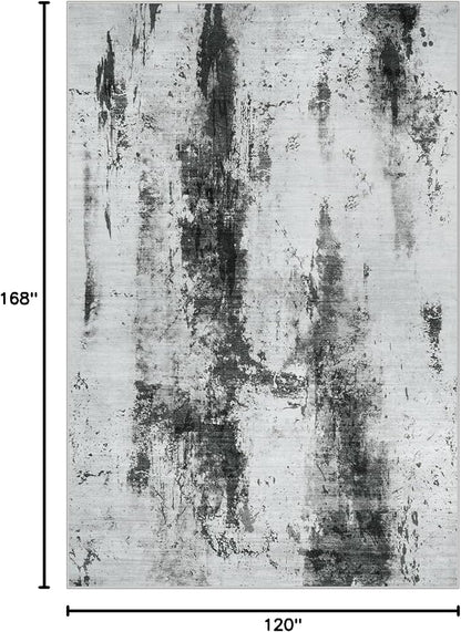 10x14 Area Rugs Washable Rug: Modern Abstract Living Room Rug Soft Anti-Skid Thin Carpet Indoor Floor Non-Shedding Carpets for Bedroom Dining Room Farmhouse Nursery Home Office Black White Grey