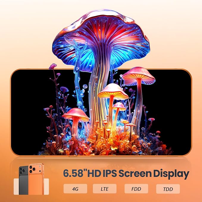 Unlocked 4G LTE Android Phone, 6.6-inch Screen, 3GB RAM + 16GB ROM/TF 256GB, Dual SIM, Dual Camera, Suitable for Beginners (97orange)