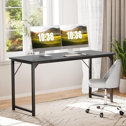 Sweetcrispy 63-Inch Small Computer Desk for Bedroom, Black | Gaming Writing Work and Study Desk for Home Office, Sturdy Metal Frame and Compact Modern Design with X-Shaped