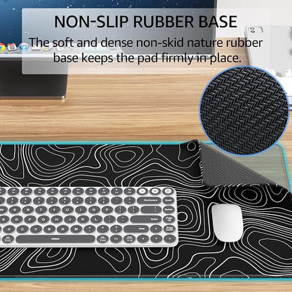 KTRIO Large Gaming Mouse Pad, Desk Mat, 31.5 x 11.8 in, Black Topographic, XL